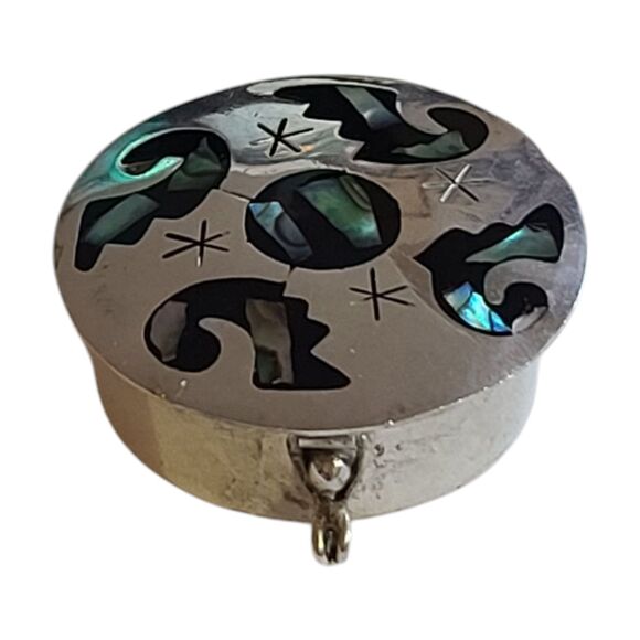 Vintage Alpaca Mexico Mother of Pearl Abalone Shell Stars Pill Container - Picture 5 of 10